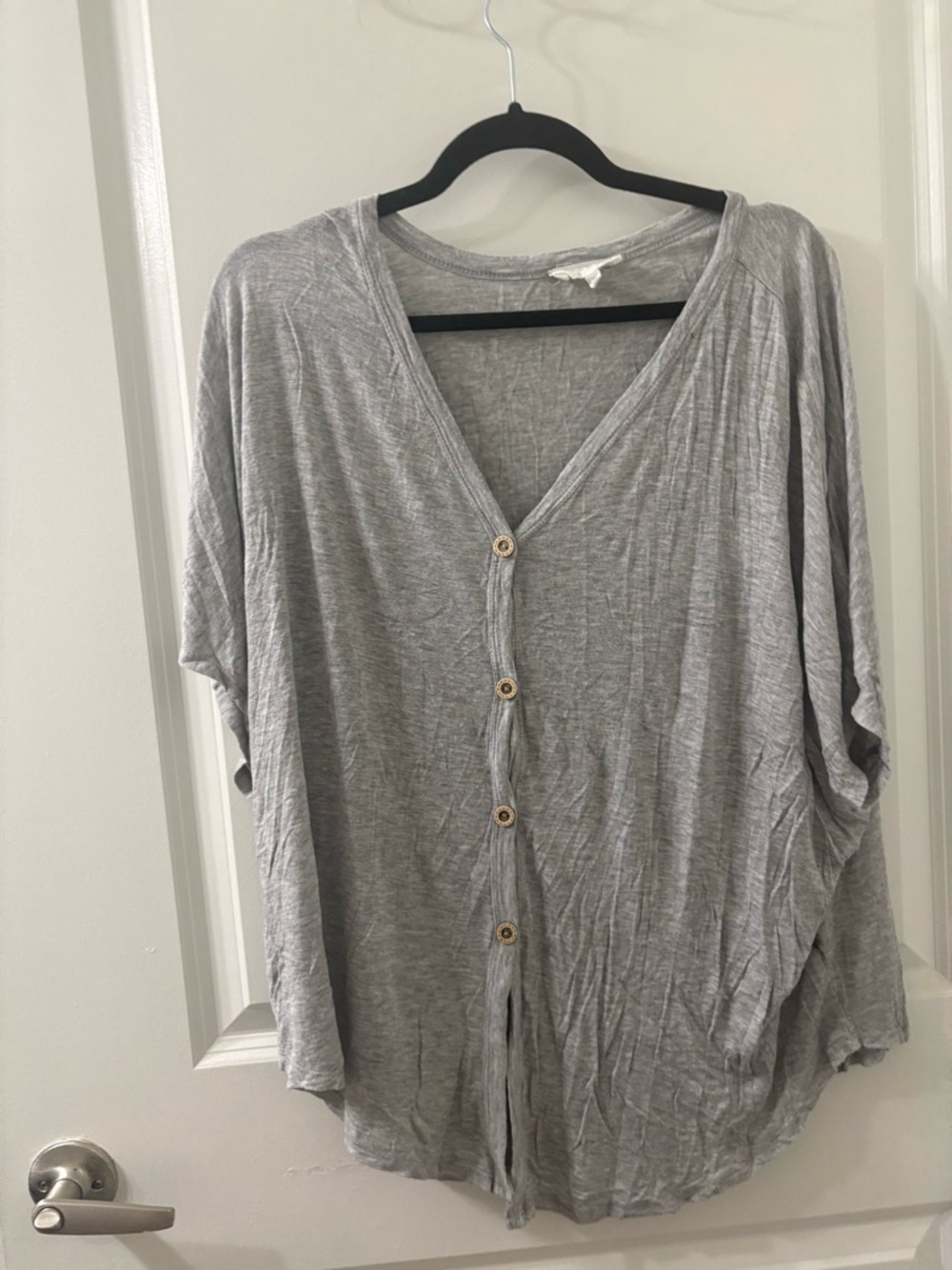 Light Gray Button-Front Women’s V-Neck Top